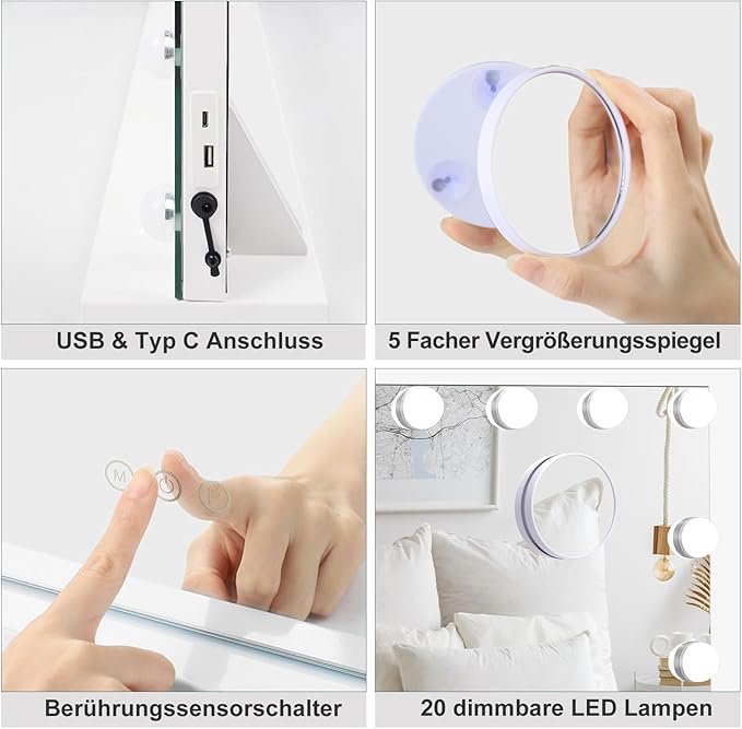 Hollywoodspiegel mit Glühbirnen LED