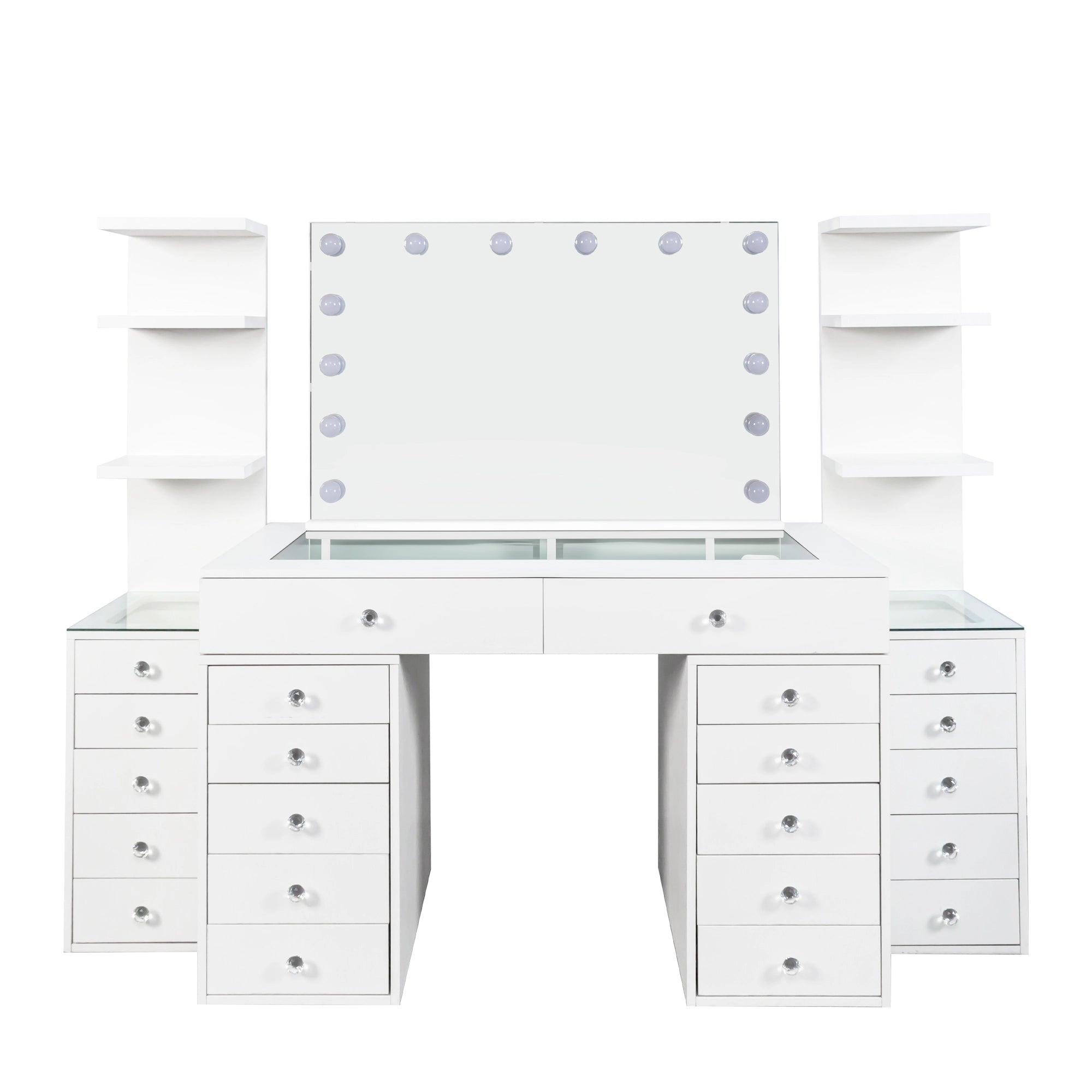 Hollywood Schminktisch mit Regalen Vorderansicht