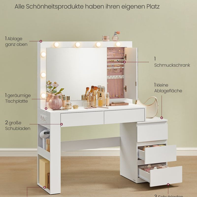 hollywood schminktisch mit glühbirnen spiegel und kommode