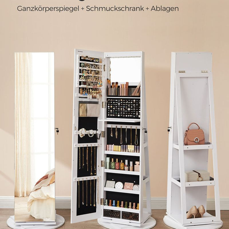 3 in 1 Schmuckschrank Organizer mit Ganzkörperspiegel und Ablagen