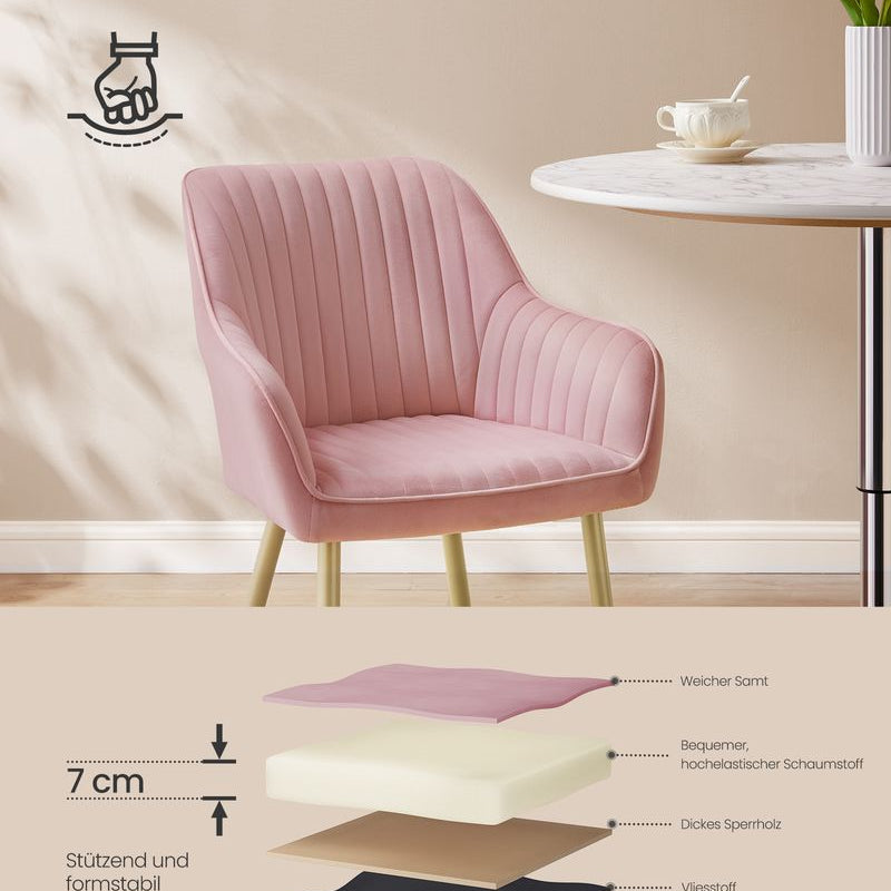rosa schminkstuhl mit goldenen beinen für schlafzimmer oder essbereich