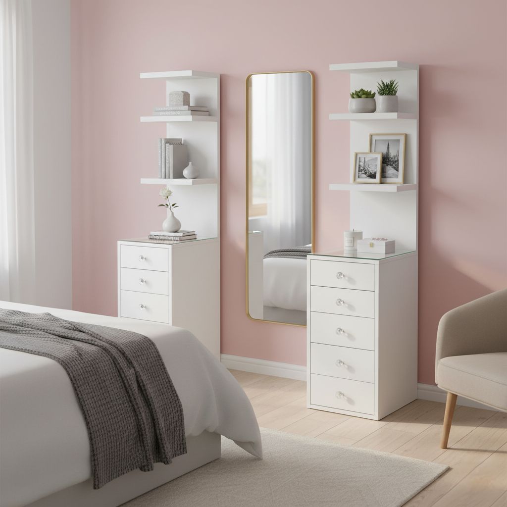 2-er Set 3-Stufiges Regal mit Kommode und Glasplatte