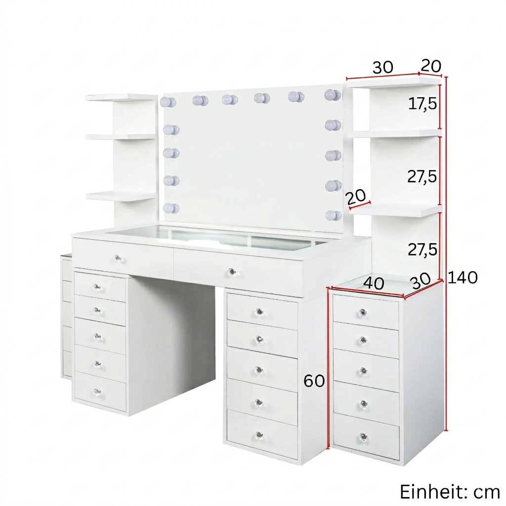 2-er Set 3-Stufiges Regal mit Kommode und Glasplatte