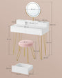 Kleiner 80cm Schminktisch Set mit Spiegel und Sitzhocker in weiss rosa gold