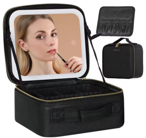 Kosmetiktasche Make up Organizer mit LED Spiegel schwarz
