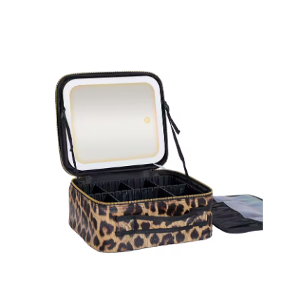 Kosmetiktasche Make up Organizer mit LED Spiegel Leo Muster