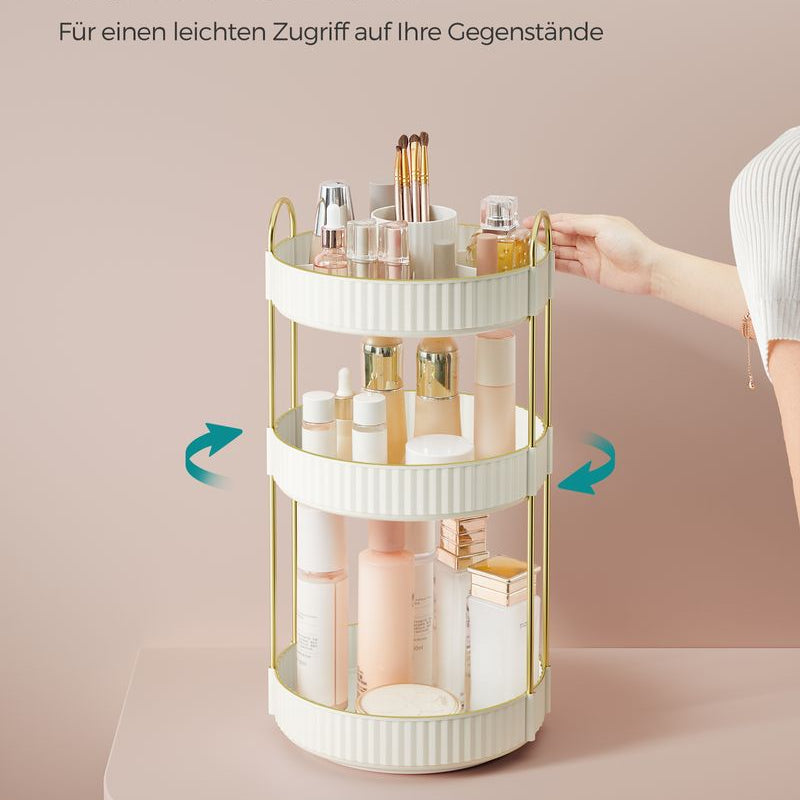 360° drehbarer makeup und kosmetik organizer mit 3 ebenen in weiss und gold