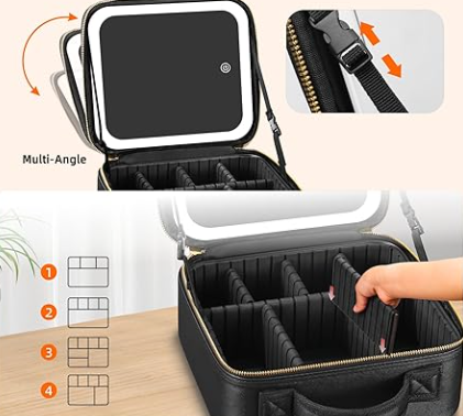 Kosmetiktasche Make up Organizer mit LED Spiegel schwarz