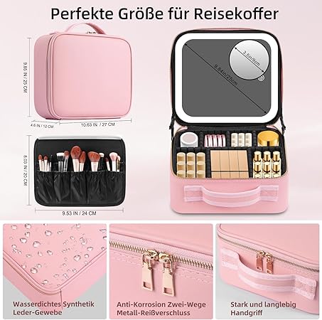 Kosmetiktasche Make up Organizer mit LED Spiegel rosa