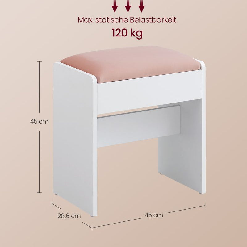 45cm samthocker mit sitzkissen in rosa, max belastbarkeit 120kg