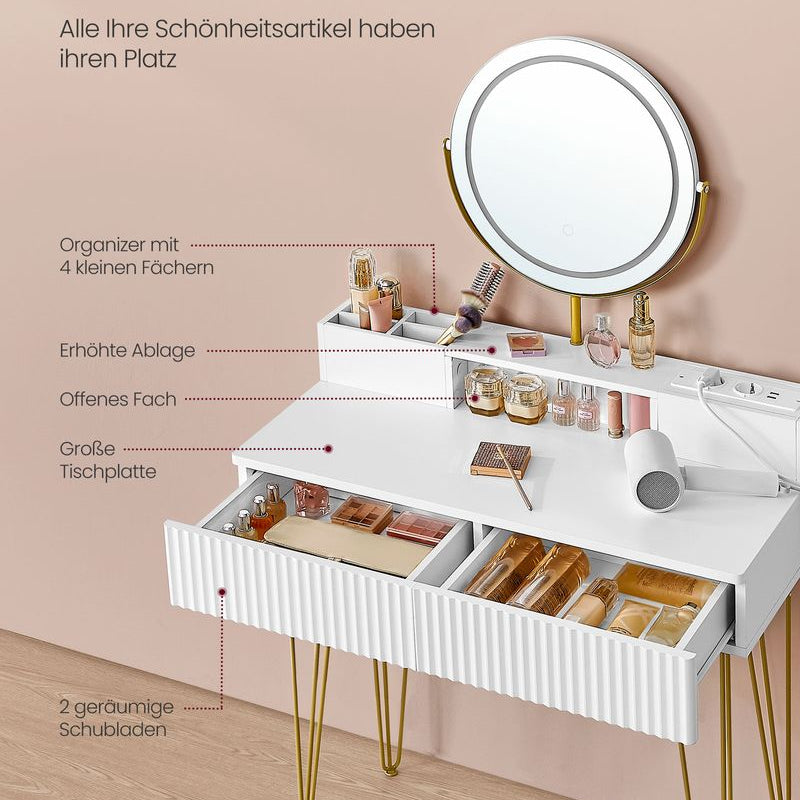 Kleiner Schminktisch 80cm mit 2 Schubladen Stauraum
