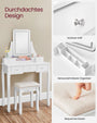 schminktisch set mit sitzbank und kissen, sowie led spiegel und schubladen mit organizer