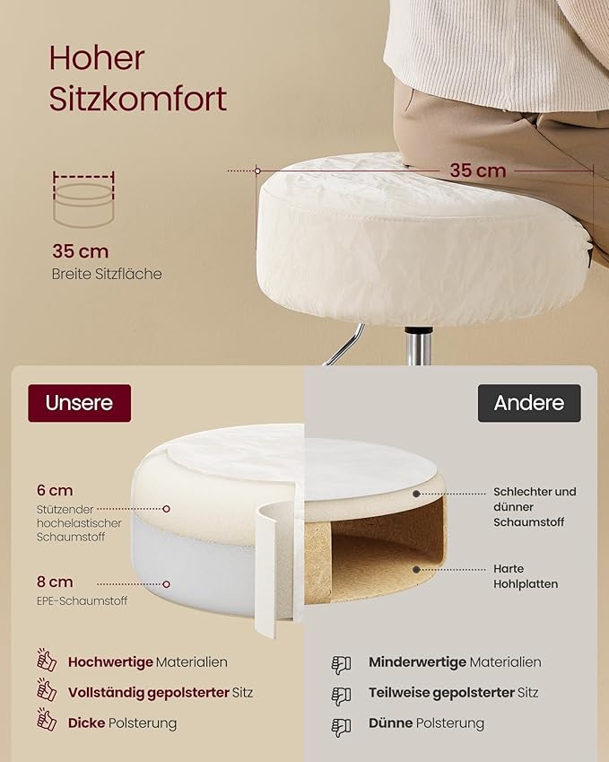 Schminktisch Sitzhocker cremeweiß silber
